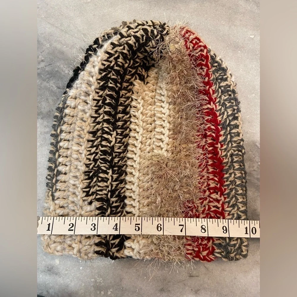 Handmade Crochet Chunky Ribbed Upcycled Multi Fiber Scrappy Yarn Beanie Hat
